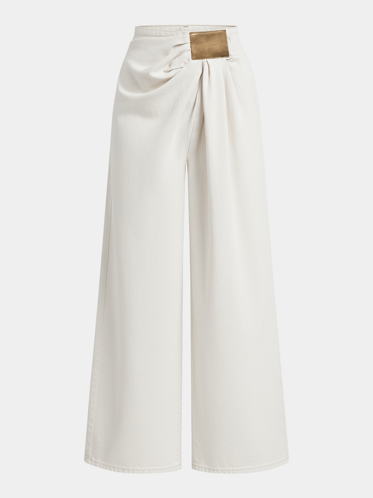 Asymmetrische geraffte Jeanshose mit weitem Bein