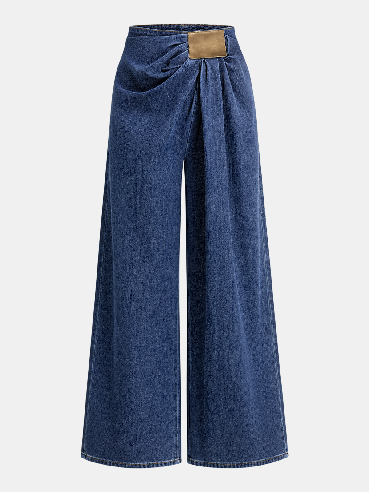 Asymmetrische geraffte Jeanshose mit weitem Bein