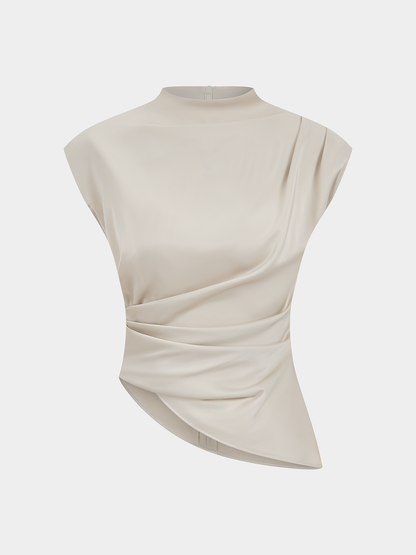 Satin-Set aus asymmetrischem, gerafftem Top und Midirock