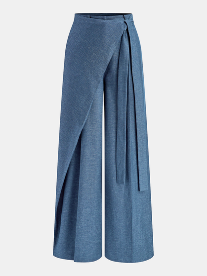 Asymmetrische Wickelhose mit weitem Bein