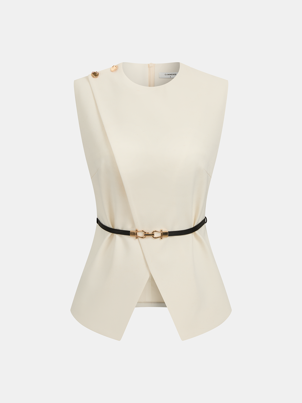 Ärmelloses Oberteil mit Gürtel und plissierte Hose Set
