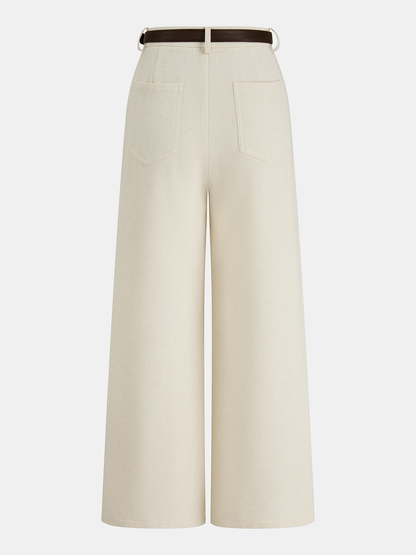 Weite Leinenmischhose mit Bindegürtel