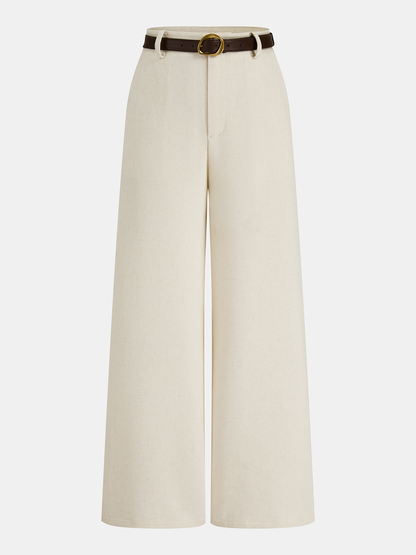 Weite Leinenmischhose mit Bindegürtel