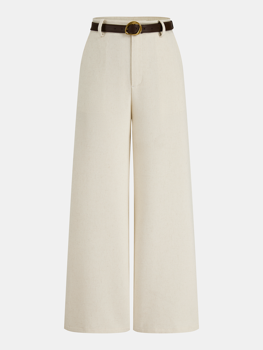 Weite Leinenmischhose mit Bindegürtel