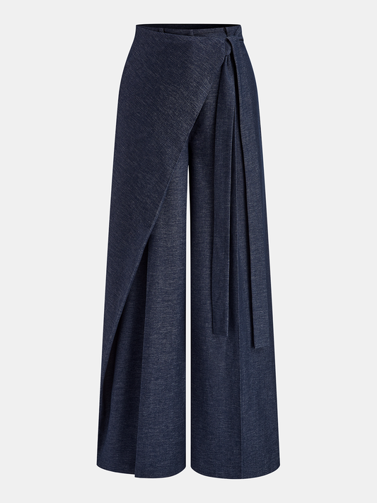 Asymmetrische Wickelhose mit weitem Bein