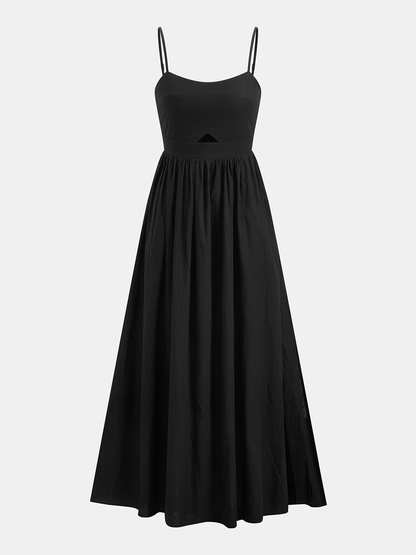 Baumwoll-Maxikleid ärmellos mit Taschen und Cut-Outs