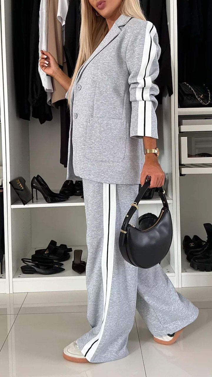 Facerya Revers Patchwork Jacke Und Lockere Hose Anzug Set