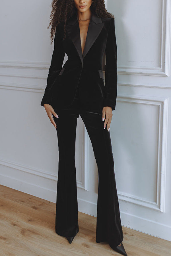 Facerya Samt-Blazer-Anzug und weite Hose