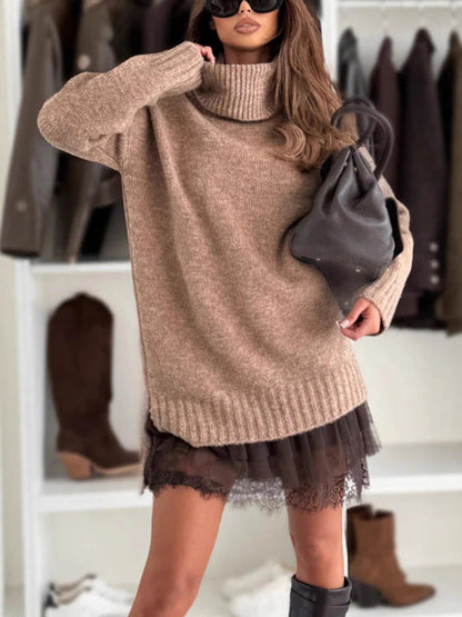 Facerya Oversize-Pullover mit Stehkragen