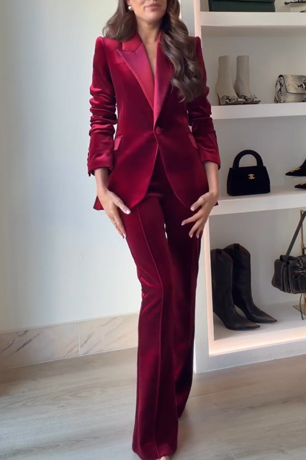Facerya Samt-Blazer-Anzug und weite Hose
