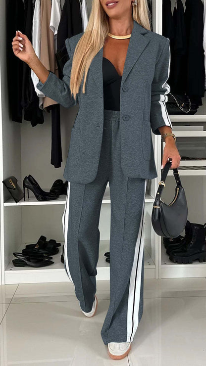 Facerya Revers Patchwork Jacke Und Lockere Hose Anzug Set