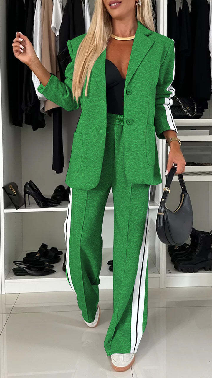 Facerya Revers Patchwork Jacke Und Lockere Hose Anzug Set
