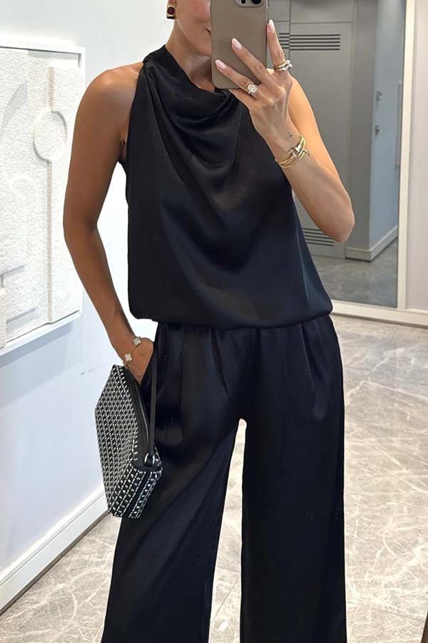 Facerya Satin Neckholder Top und Hose Set