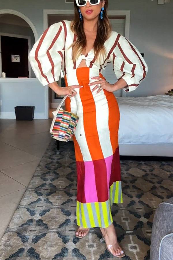 Facerya Boho Gestreiftes Kleid