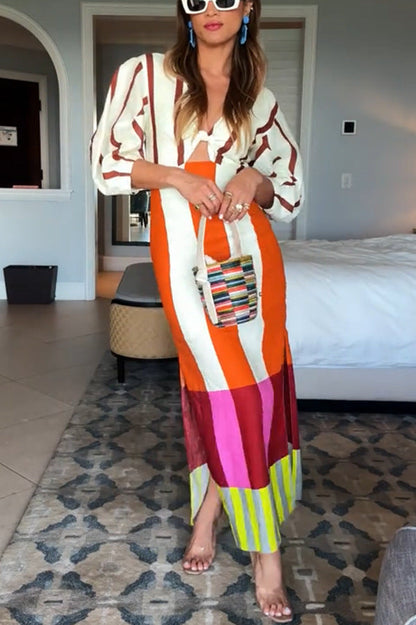 Facerya Boho Gestreiftes Kleid