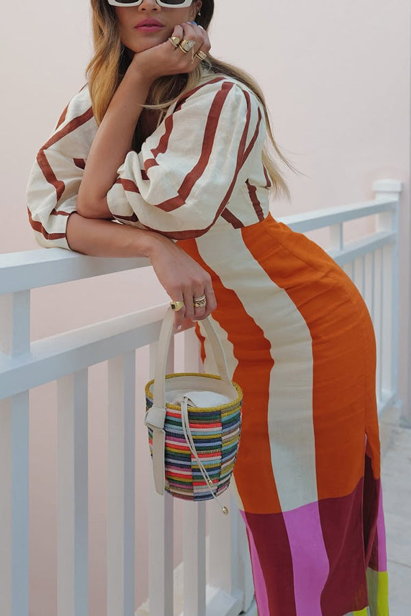 Facerya Boho Gestreiftes Kleid