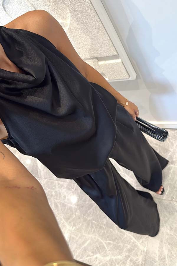 Facerya Satin Neckholder Top und Hose Set