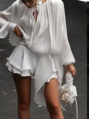 Facerya Satiniertes unregelmäßiges Mini-Kleid mit Rüschen