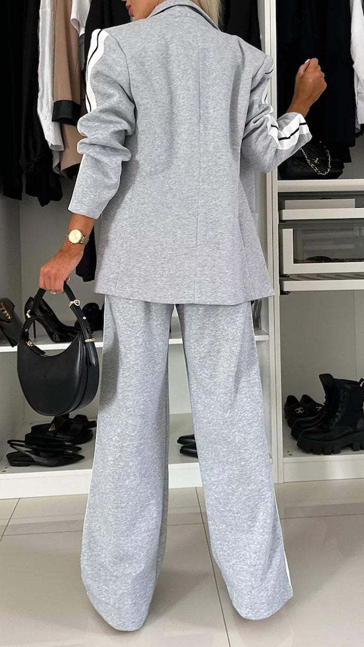 Facerya Revers Patchwork Jacke Und Lockere Hose Anzug Set
