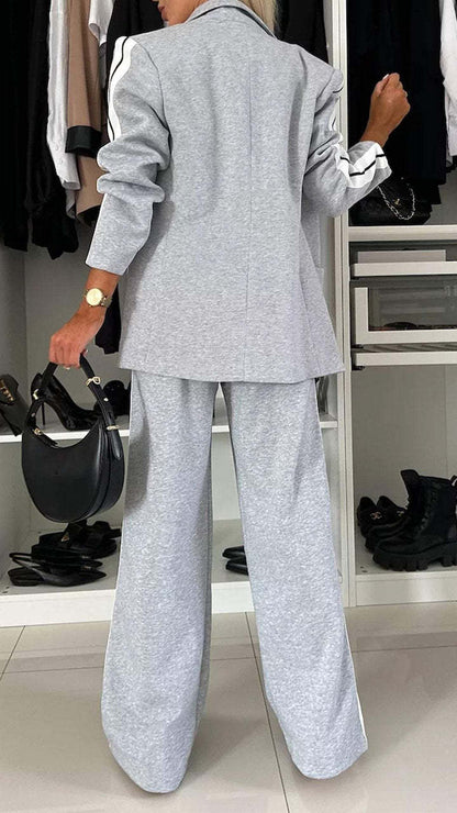Facerya Revers Patchwork Jacke Und Lockere Hose Anzug Set