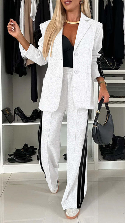 Facerya Revers Patchwork Jacke Und Lockere Hose Anzug Set