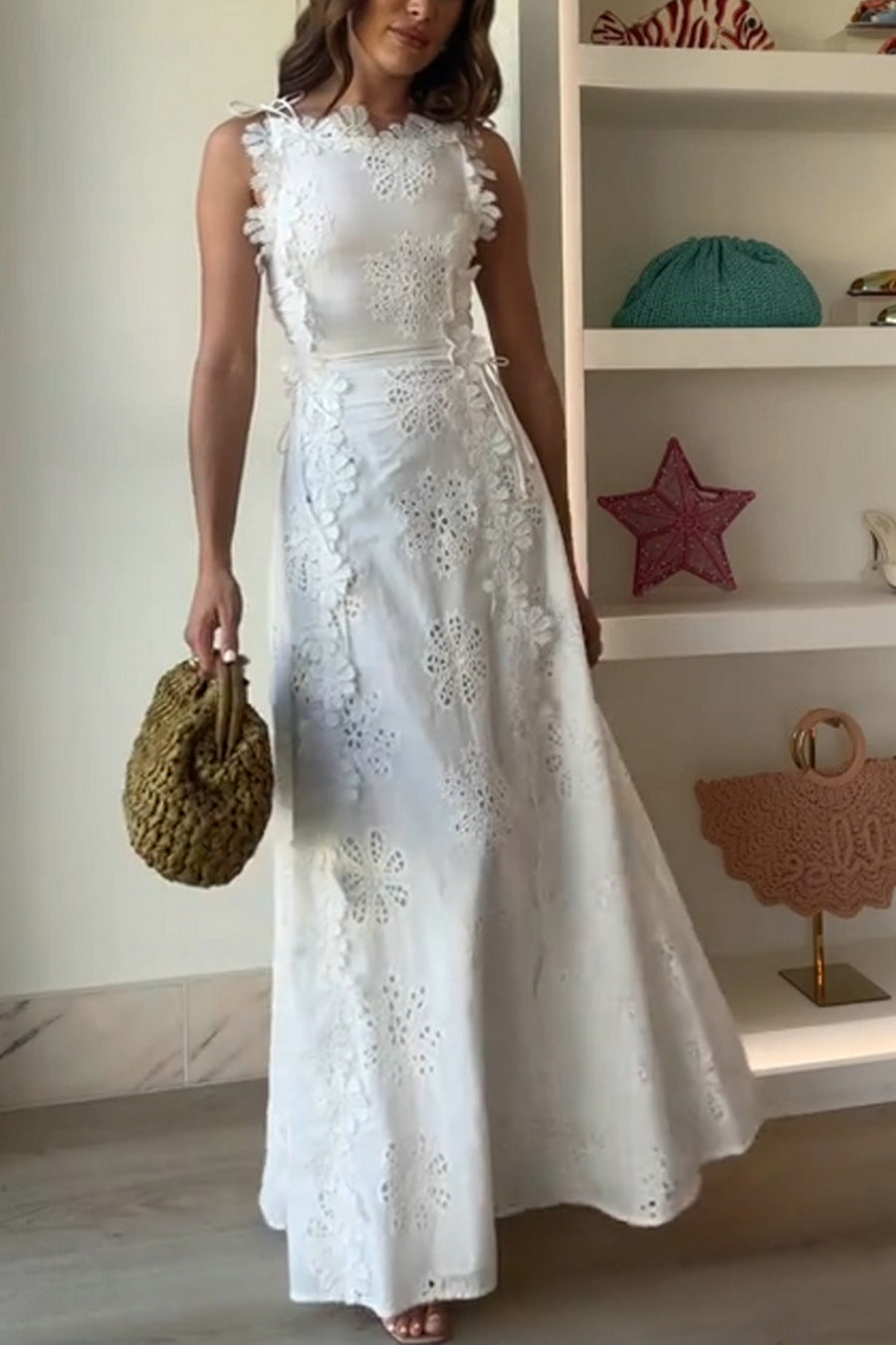 Facerya Spitzenstickerei Maxikleid