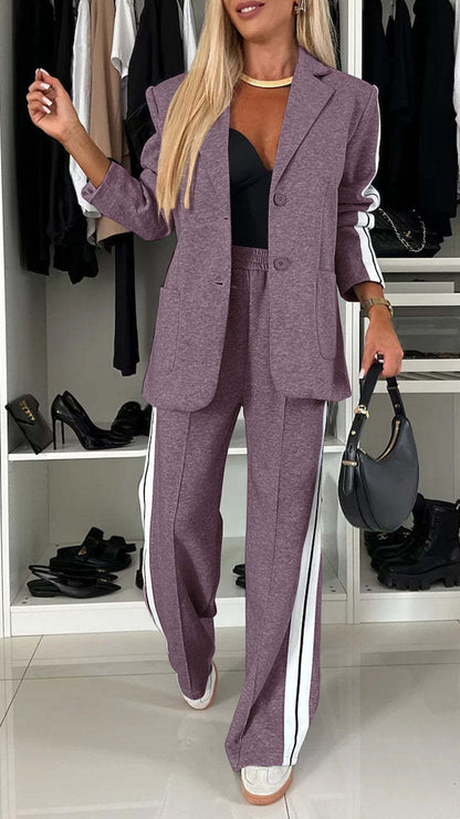 Facerya Revers Patchwork Jacke Und Lockere Hose Anzug Set