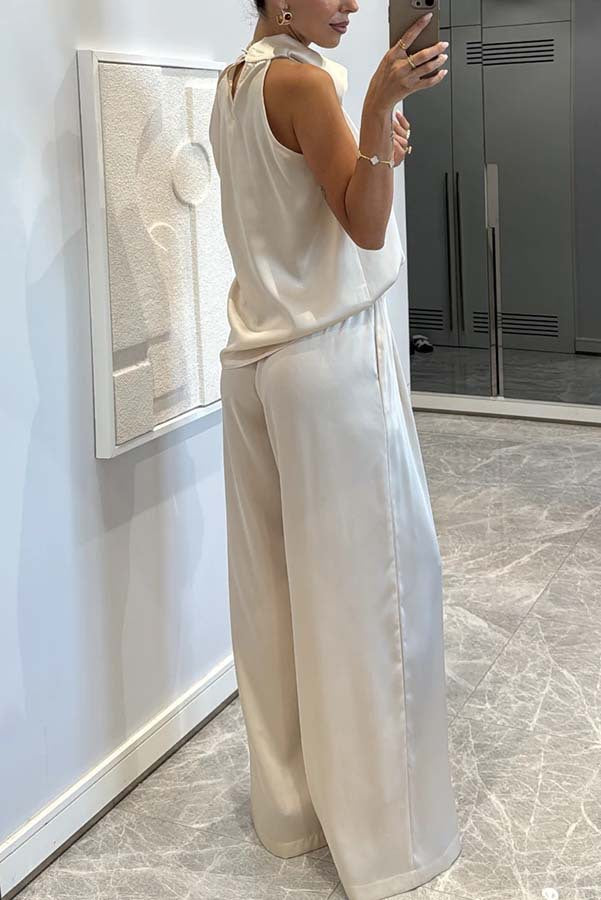 Facerya Satin Neckholder Top und Hose Set