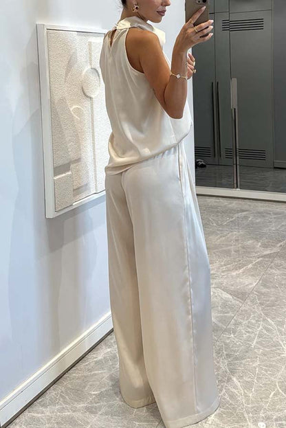Facerya Satin Neckholder Top und Hose Set