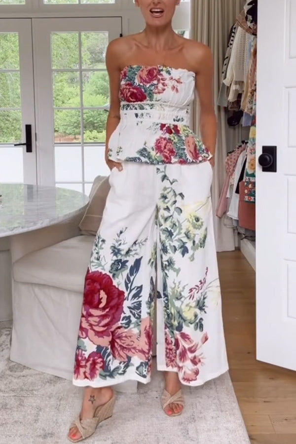 Facerya Bedrucktes trägerloses Oberteil und Hose mit Wickeldetail
