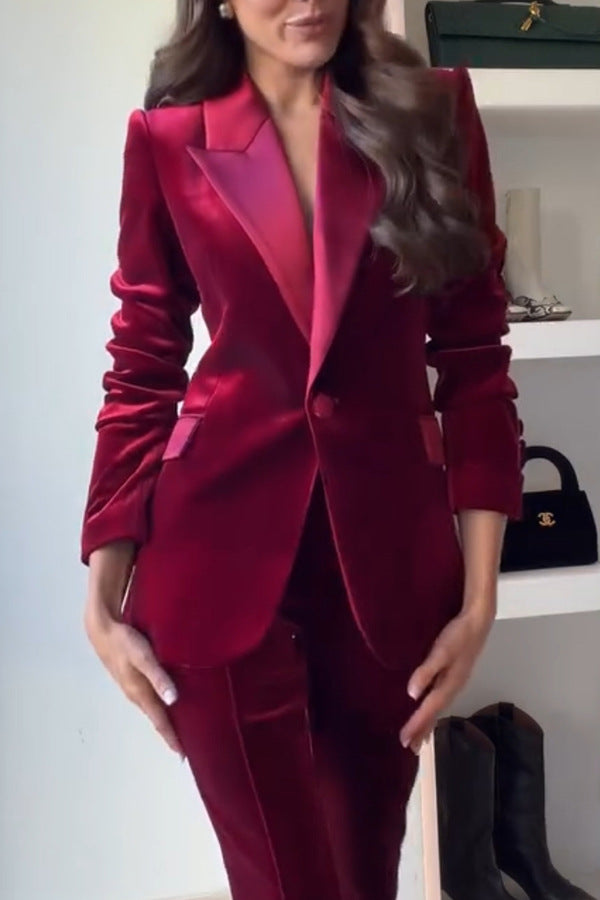 Facerya Samt-Blazer-Anzug und weite Hose
